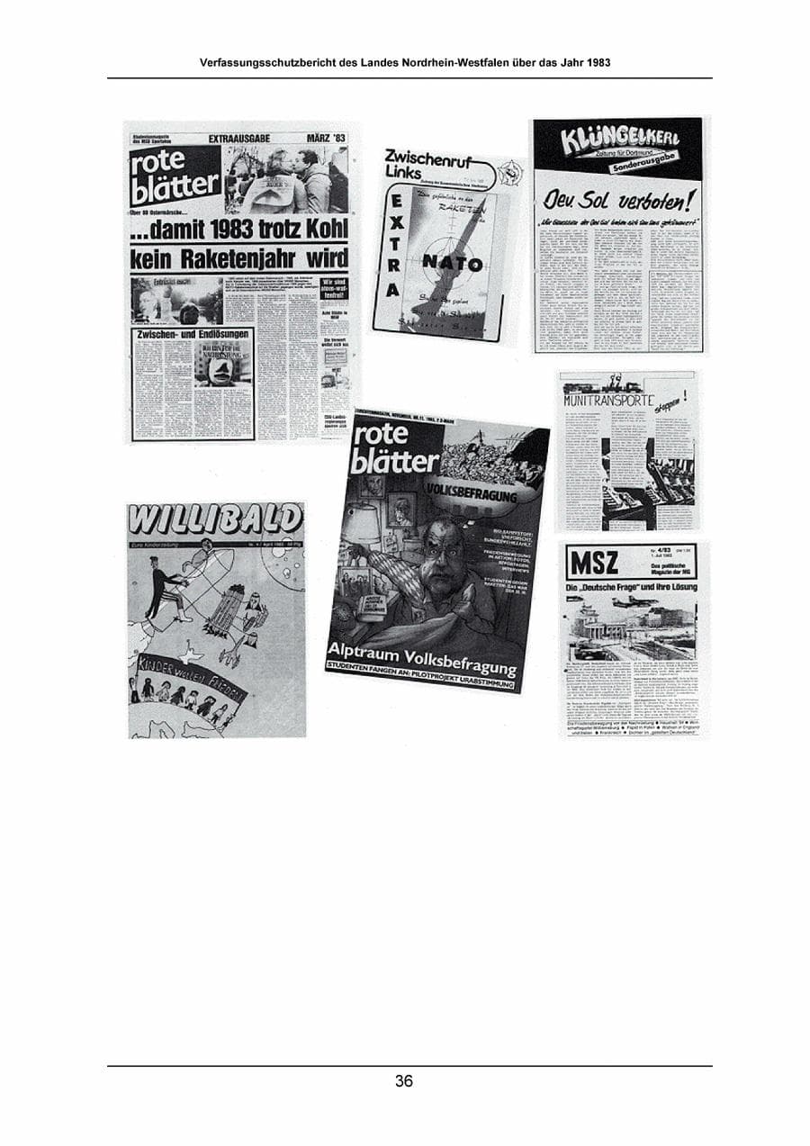 Seite 36 des Verfassungsschutzbericht 1983 Nordrhein-Westfalen