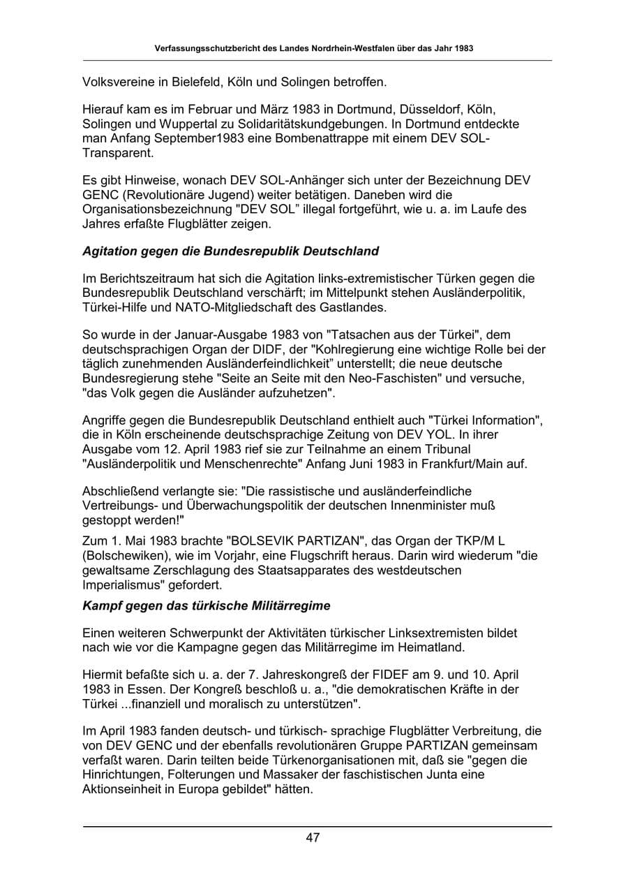Seite 47 des Verfassungsschutzbericht 1983 Nordrhein-Westfalen
