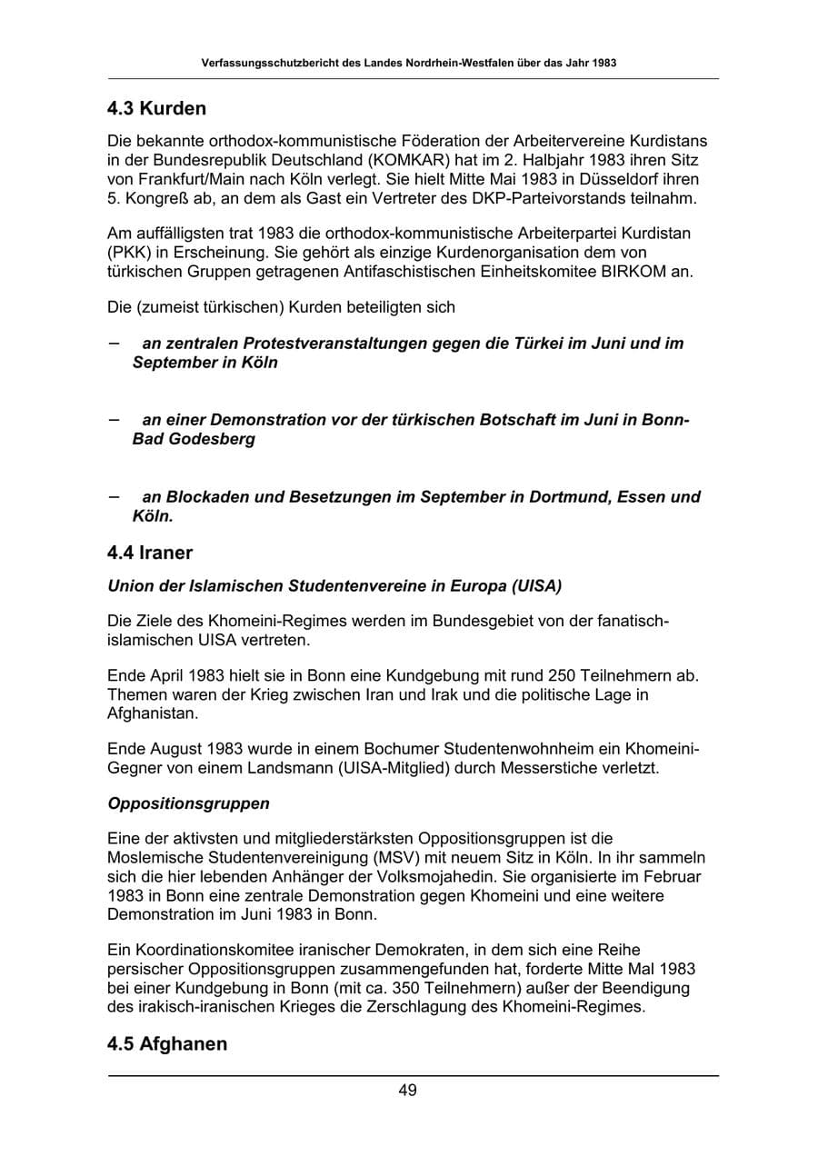 Seite 49 des Verfassungsschutzbericht 1983 Nordrhein-Westfalen