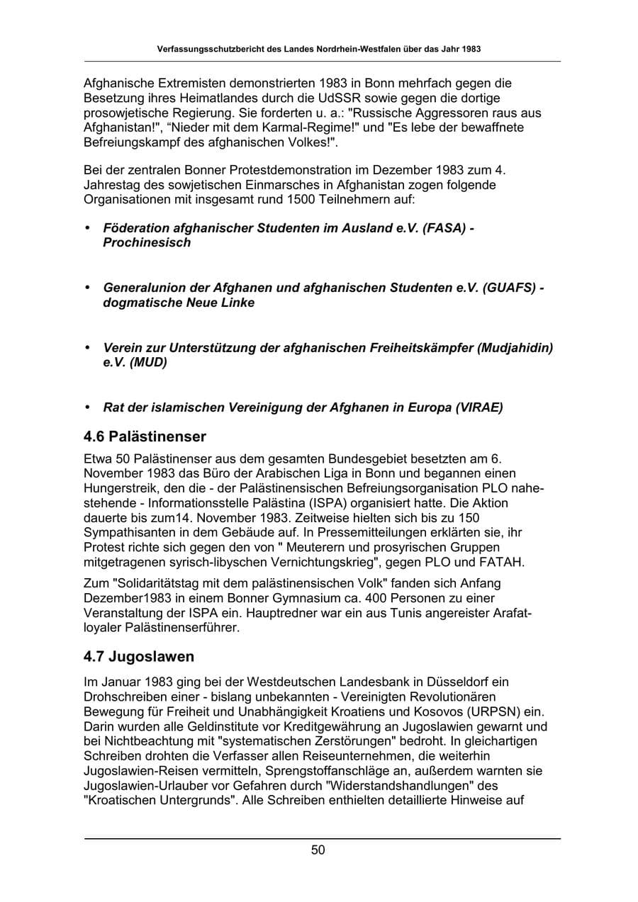 Seite 50 des Verfassungsschutzbericht 1983 Nordrhein-Westfalen