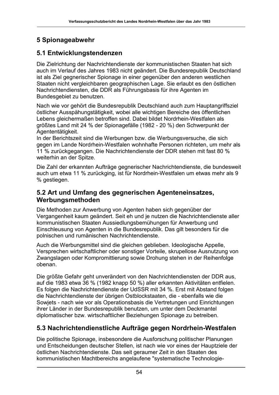 Seite 54 des Verfassungsschutzbericht 1983 Nordrhein-Westfalen
