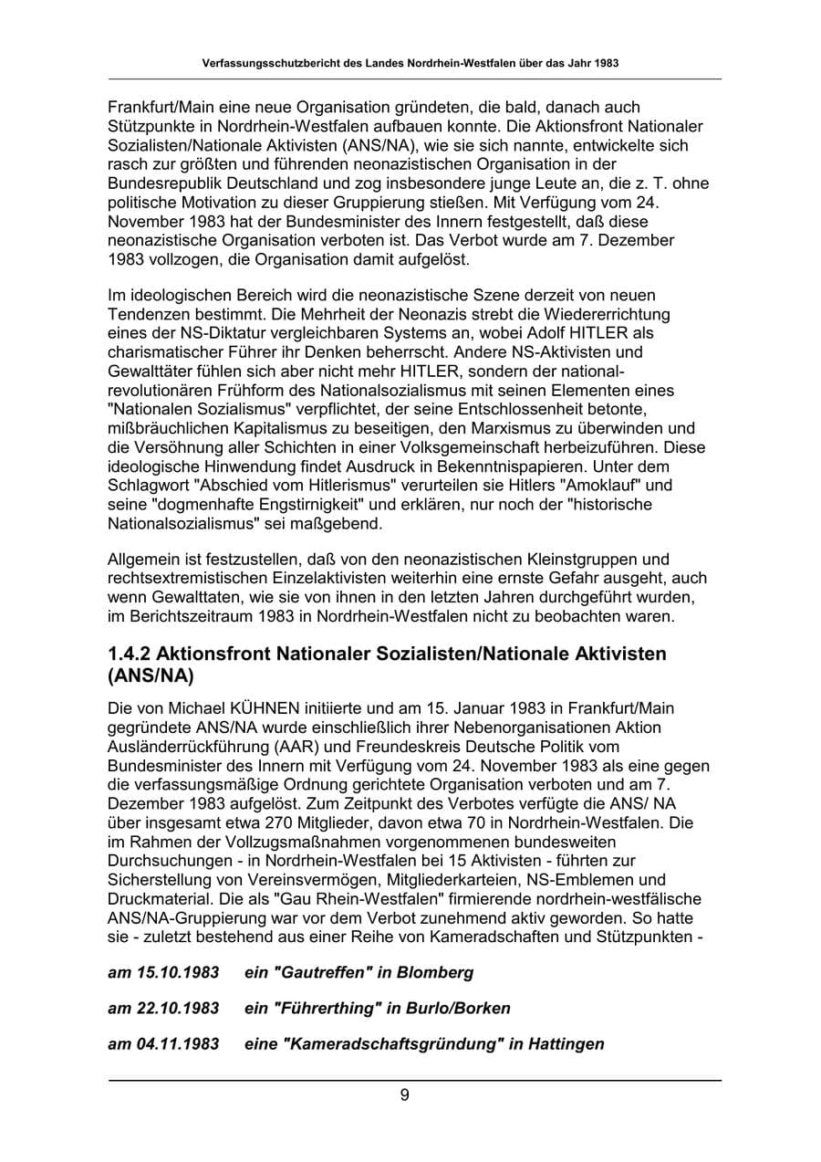 Seite 9 des Verfassungsschutzbericht 1983 Nordrhein-Westfalen