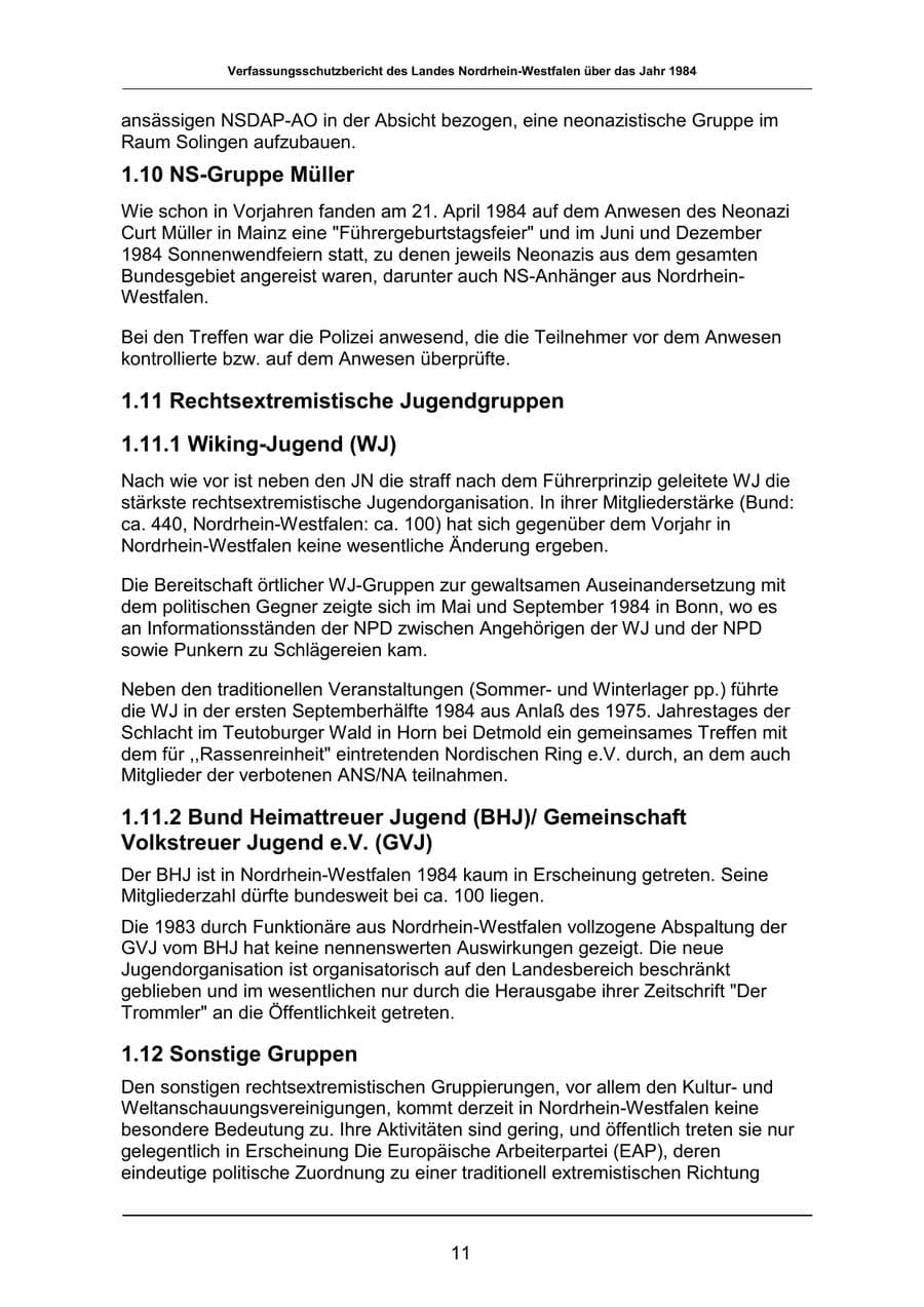 Seite 11 des Verfassungsschutzbericht 1984 Nordrhein-Westfalen