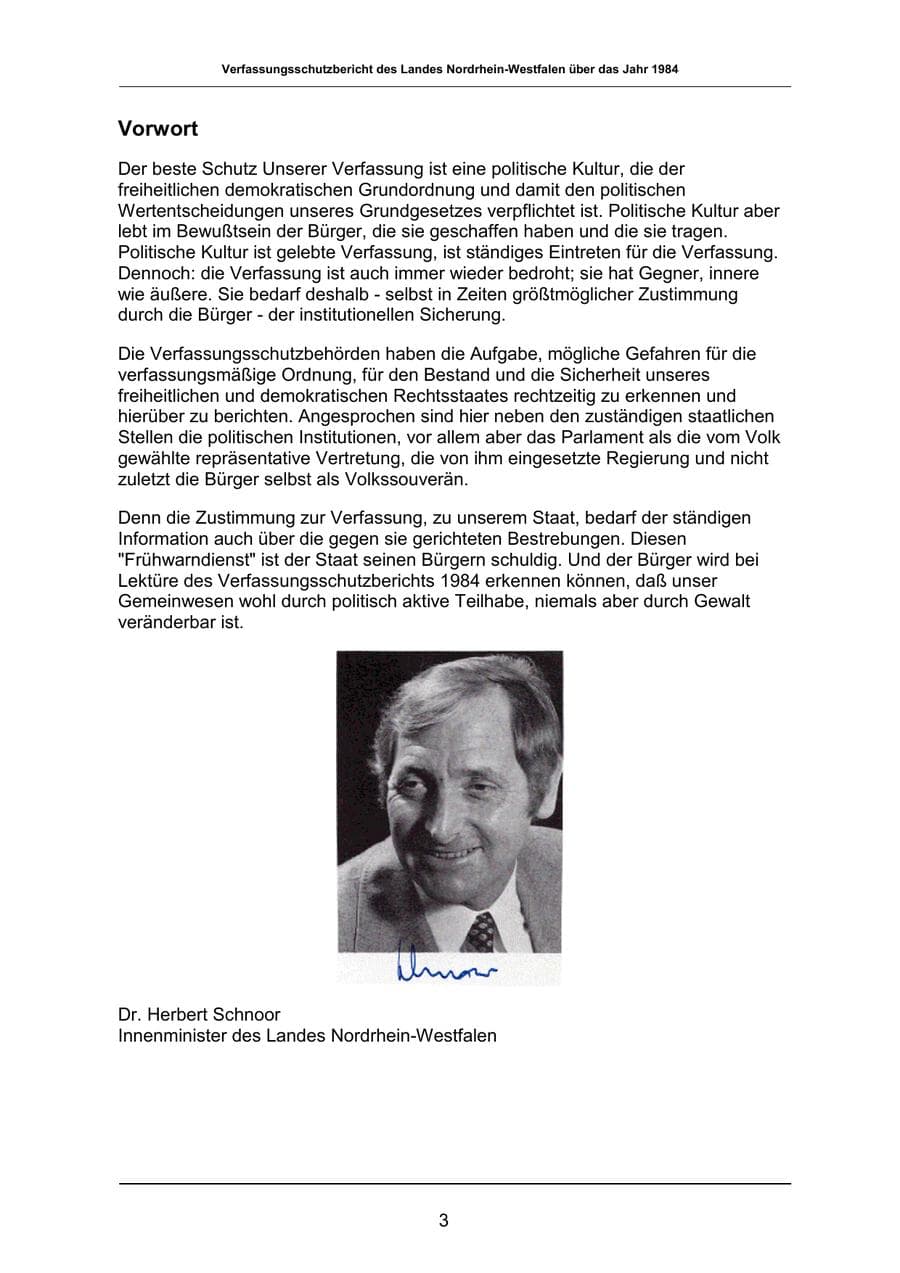Seite 3 des Verfassungsschutzbericht 1984 Nordrhein-Westfalen