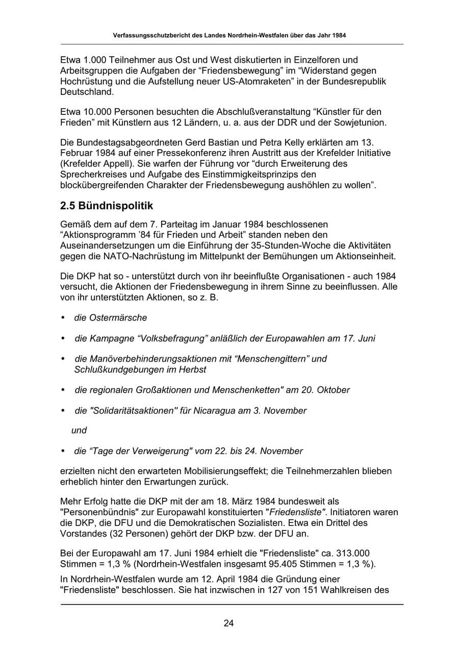 Seite 24 des Verfassungsschutzbericht 1984 Nordrhein-Westfalen