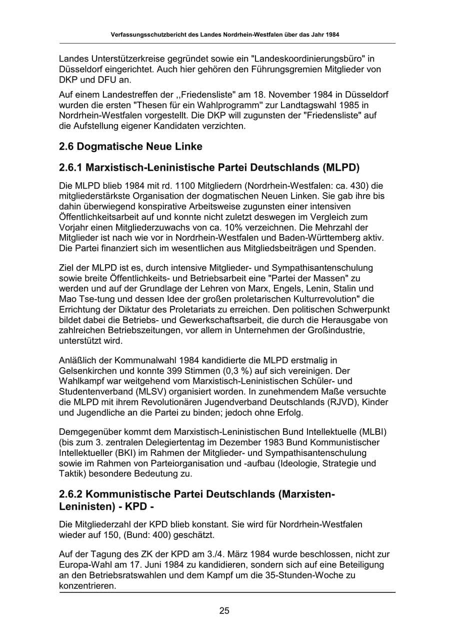 Seite 25 des Verfassungsschutzbericht 1984 Nordrhein-Westfalen
