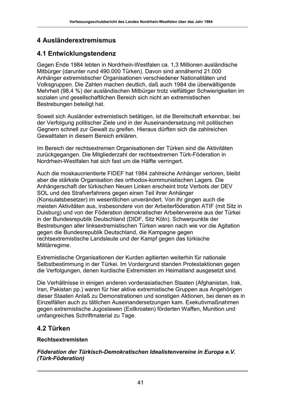 Seite 41 des Verfassungsschutzbericht 1984 Nordrhein-Westfalen
