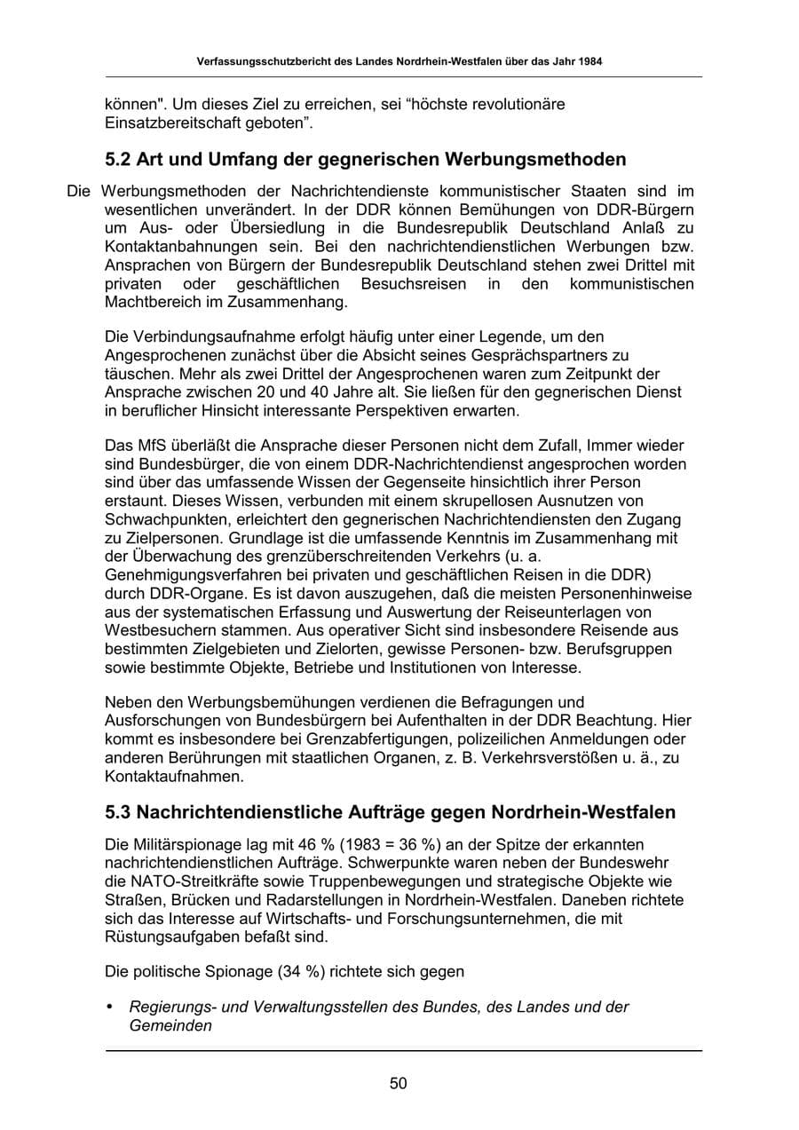 Seite 50 des Verfassungsschutzbericht 1984 Nordrhein-Westfalen