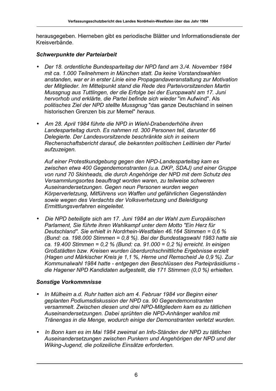 Seite 6 des Verfassungsschutzbericht 1984 Nordrhein-Westfalen