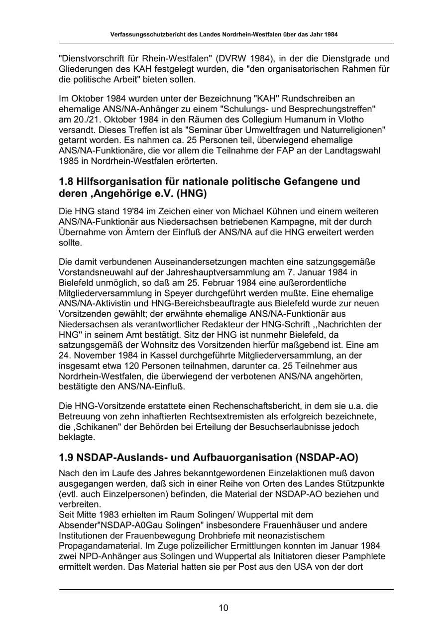 Seite 10 des Verfassungsschutzbericht 1984 Nordrhein-Westfalen