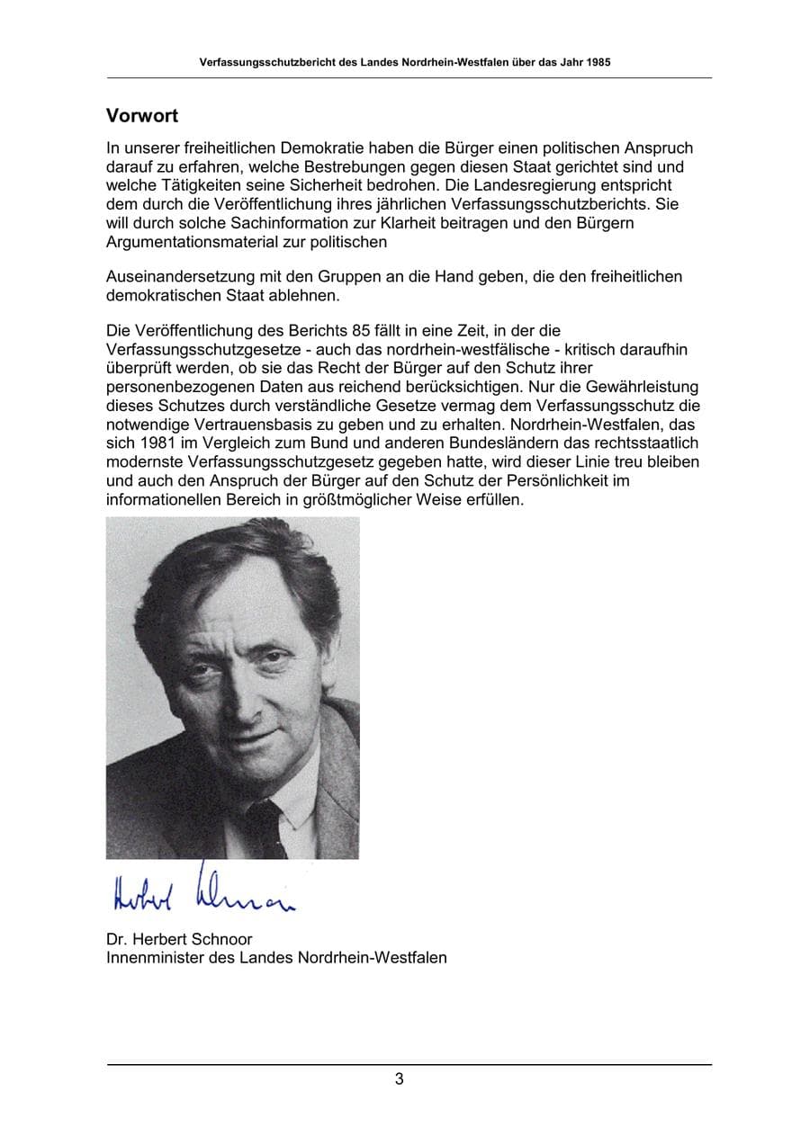 Seite 3 des Verfassungsschutzbericht 1985 Nordrhein-Westfalen