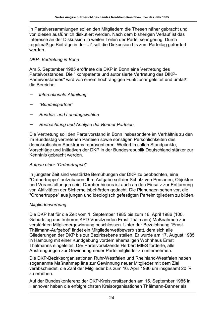 Seite 24 des Verfassungsschutzbericht 1985 Nordrhein-Westfalen