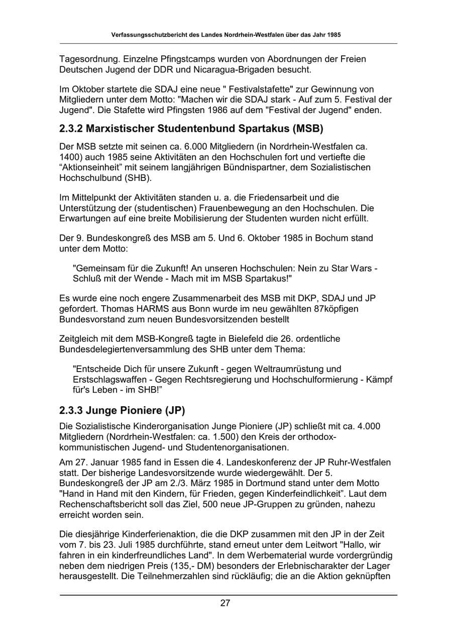 Seite 27 des Verfassungsschutzbericht 1985 Nordrhein-Westfalen