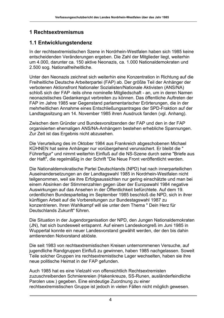 Seite 4 des Verfassungsschutzbericht 1985 Nordrhein-Westfalen