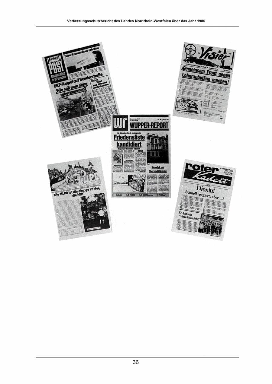 Seite 36 des Verfassungsschutzbericht 1985 Nordrhein-Westfalen
