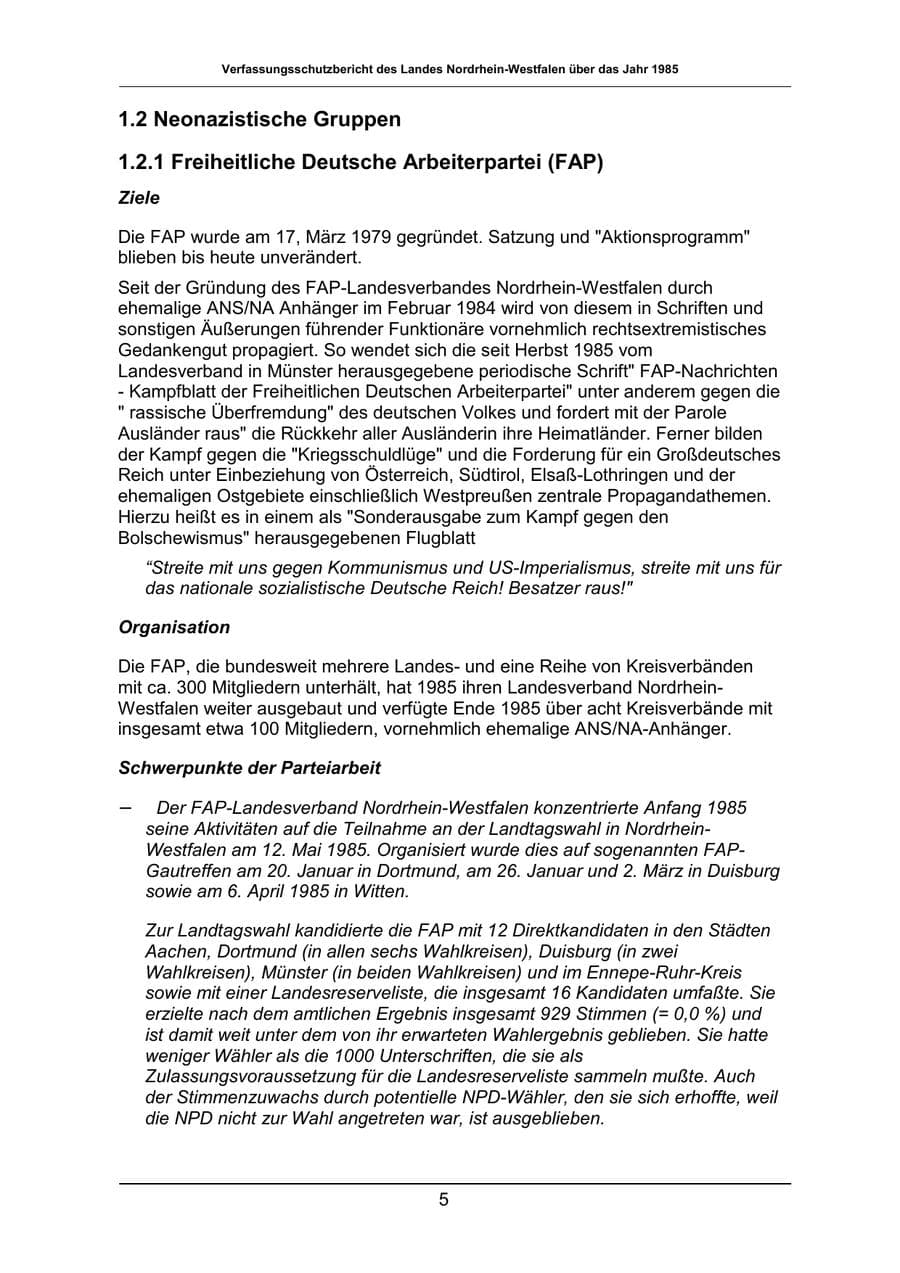 Seite 5 des Verfassungsschutzbericht 1985 Nordrhein-Westfalen