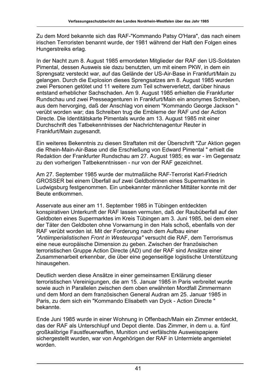 Seite 41 des Verfassungsschutzbericht 1985 Nordrhein-Westfalen