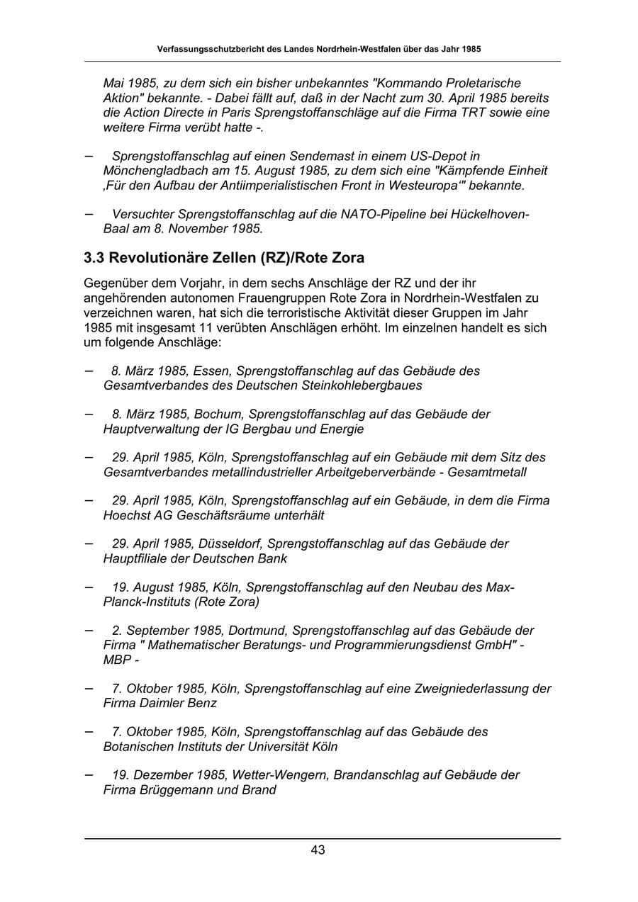 Seite 43 des Verfassungsschutzbericht 1985 Nordrhein-Westfalen