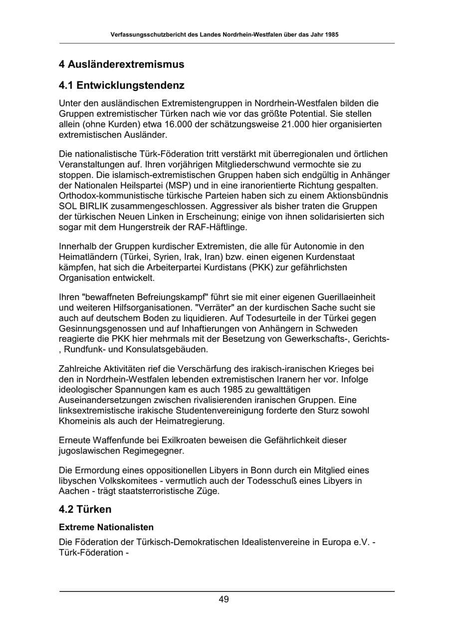 Seite 49 des Verfassungsschutzbericht 1985 Nordrhein-Westfalen