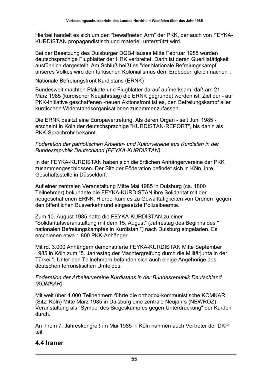 Seite 55 des Verfassungsschutzbericht 1985 Nordrhein-Westfalen