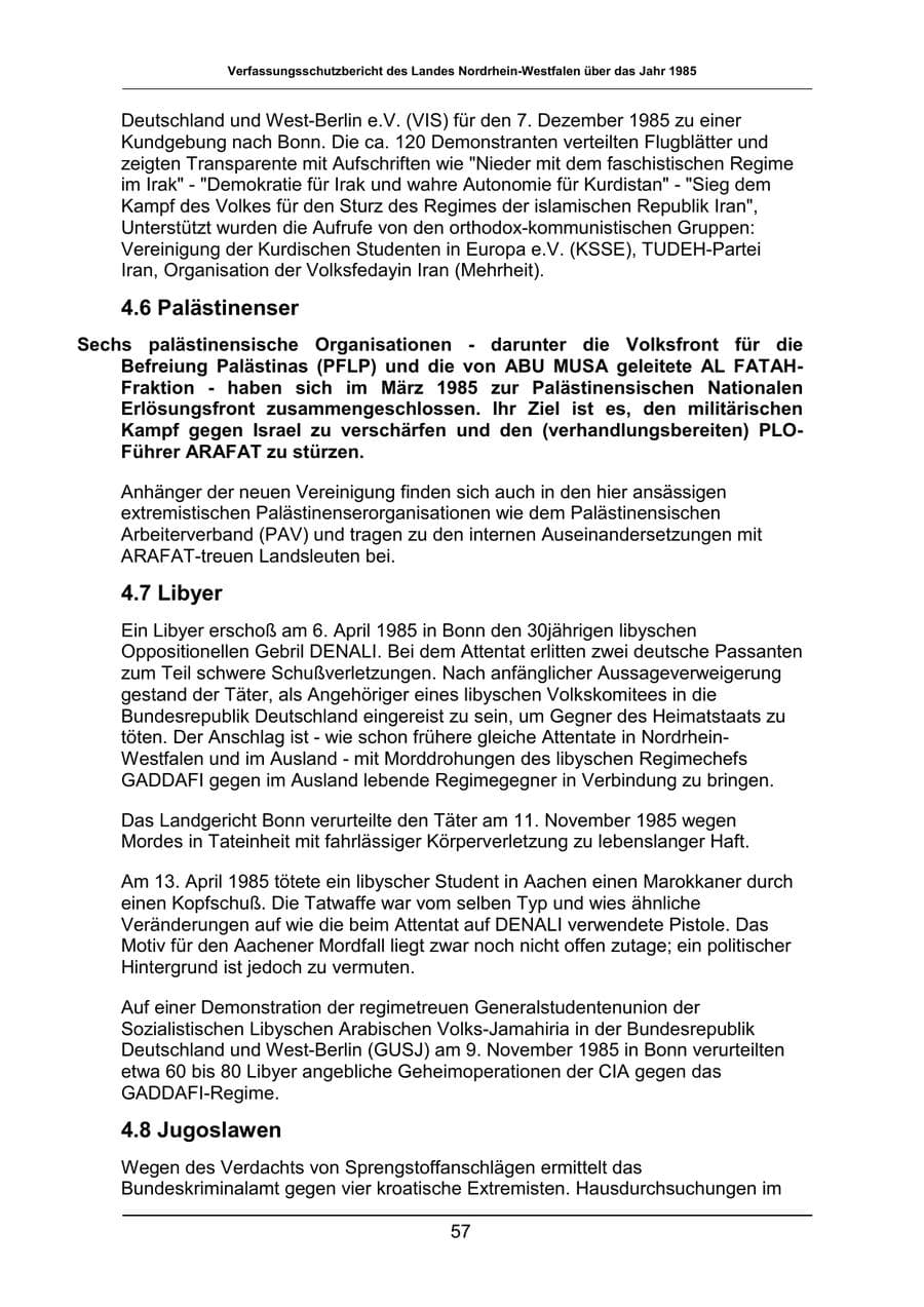 Seite 57 des Verfassungsschutzbericht 1985 Nordrhein-Westfalen