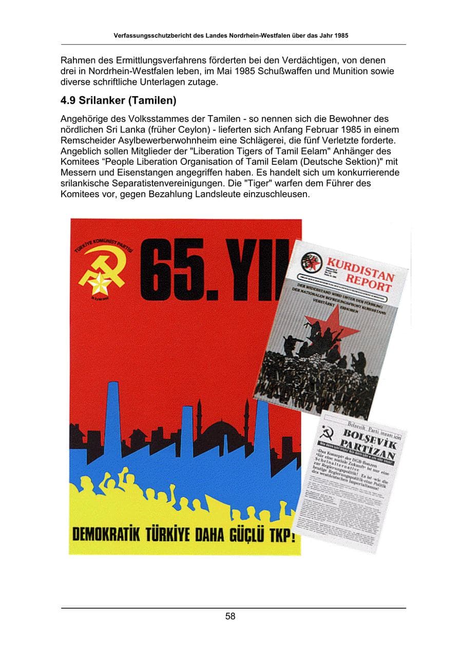 Seite 58 des Verfassungsschutzbericht 1985 Nordrhein-Westfalen
