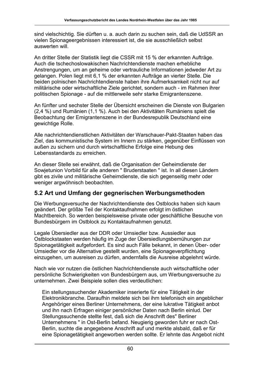 Seite 60 des Verfassungsschutzbericht 1985 Nordrhein-Westfalen