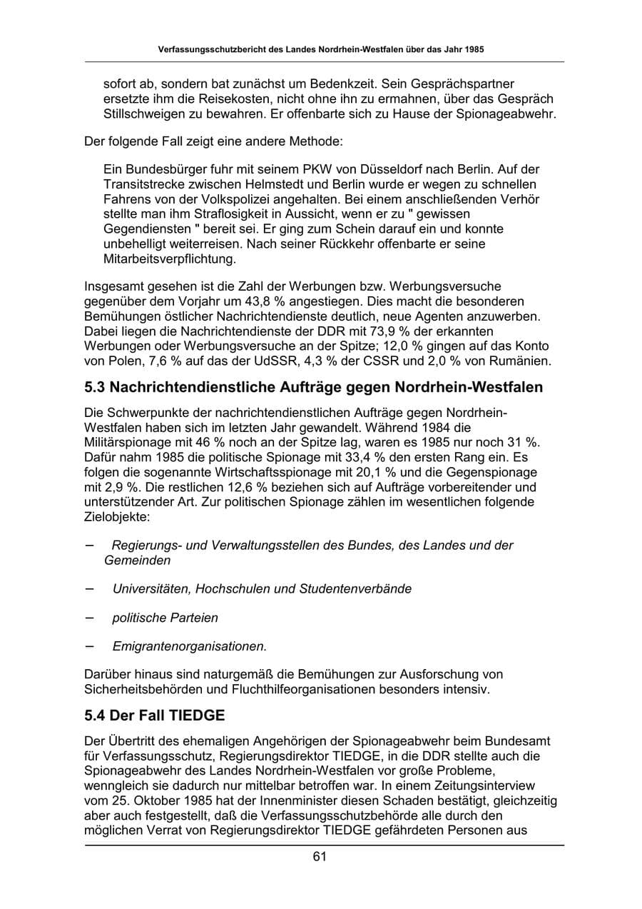 Seite 61 des Verfassungsschutzbericht 1985 Nordrhein-Westfalen