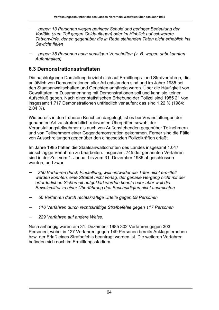 Seite 64 des Verfassungsschutzbericht 1985 Nordrhein-Westfalen