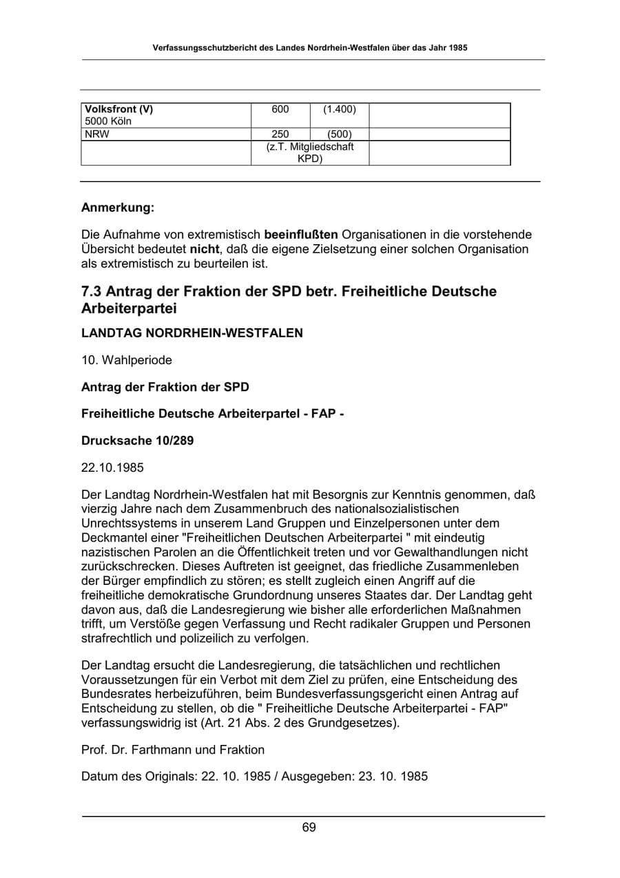Seite 69 des Verfassungsschutzbericht 1985 Nordrhein-Westfalen