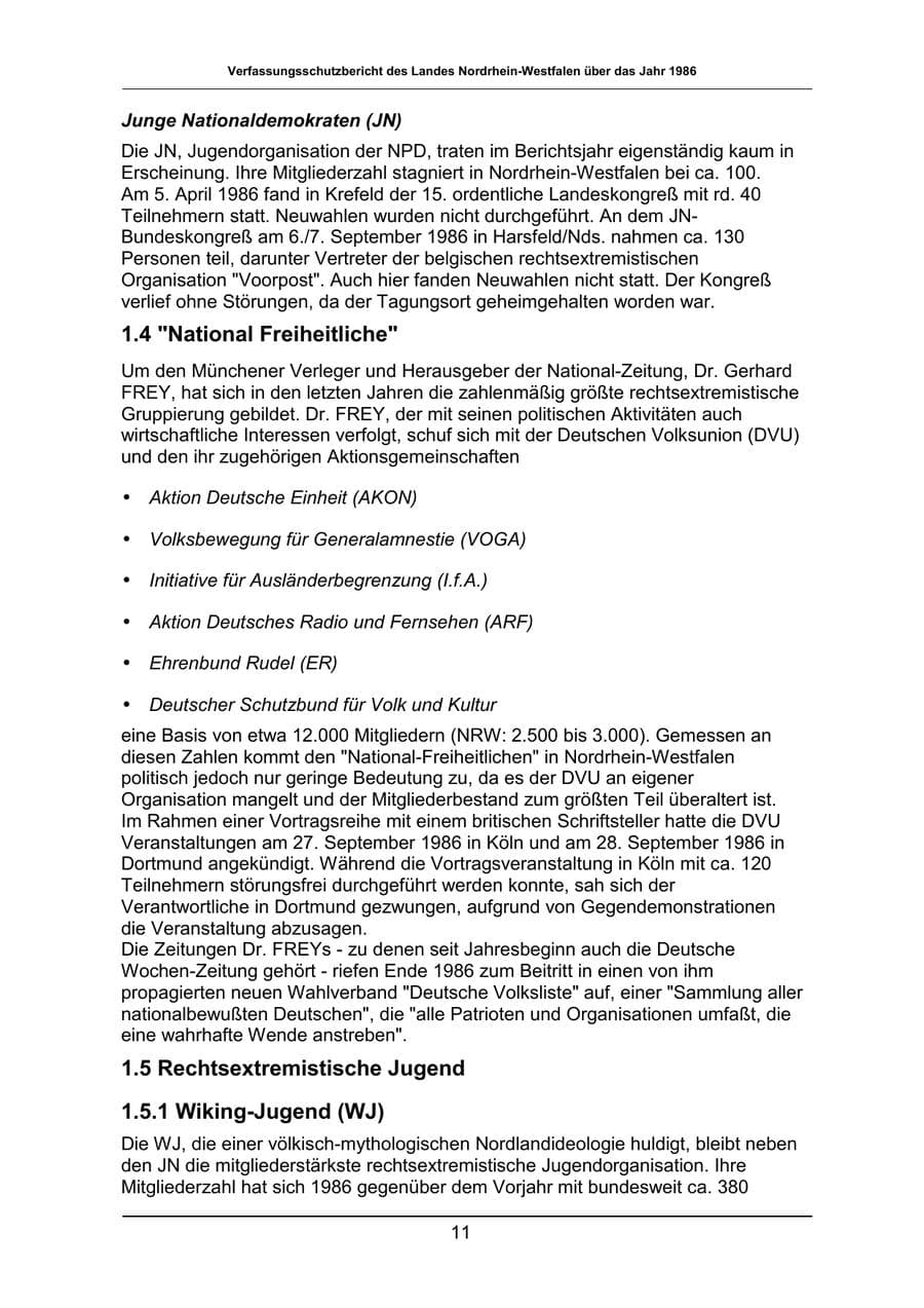 Seite 11 des Verfassungsschutzbericht 1986 Nordrhein-Westfalen