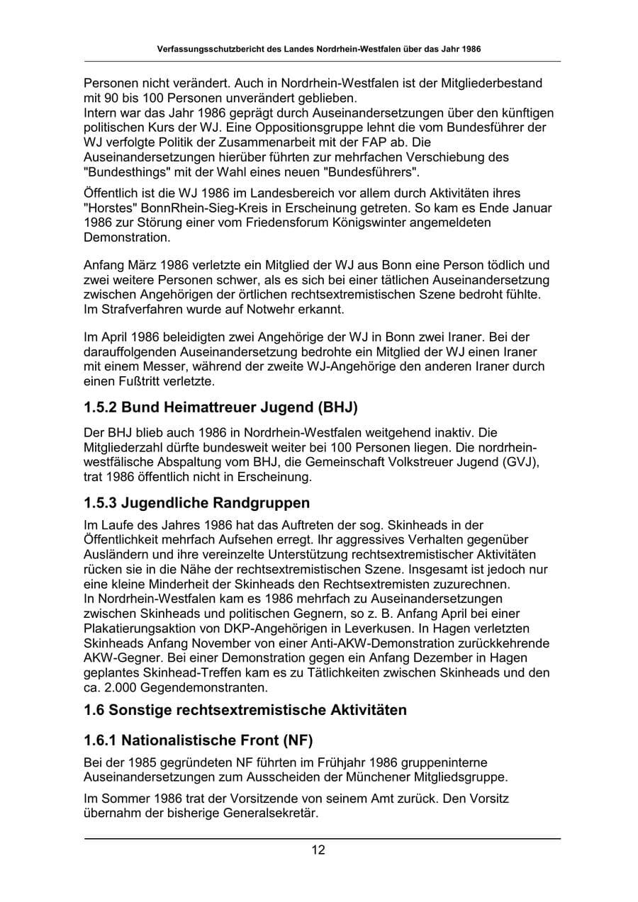 Seite 12 des Verfassungsschutzbericht 1986 Nordrhein-Westfalen