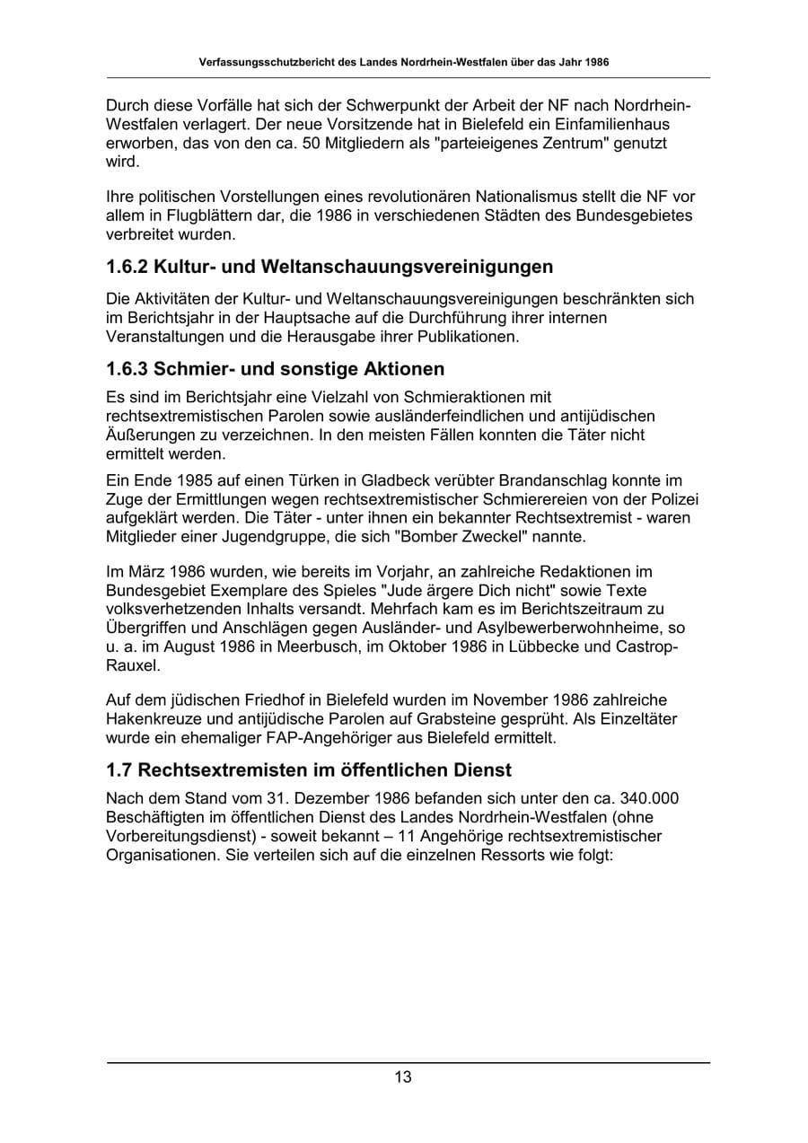 Seite 13 des Verfassungsschutzbericht 1986 Nordrhein-Westfalen