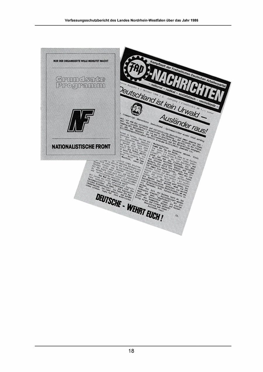 Seite 18 des Verfassungsschutzbericht 1986 Nordrhein-Westfalen