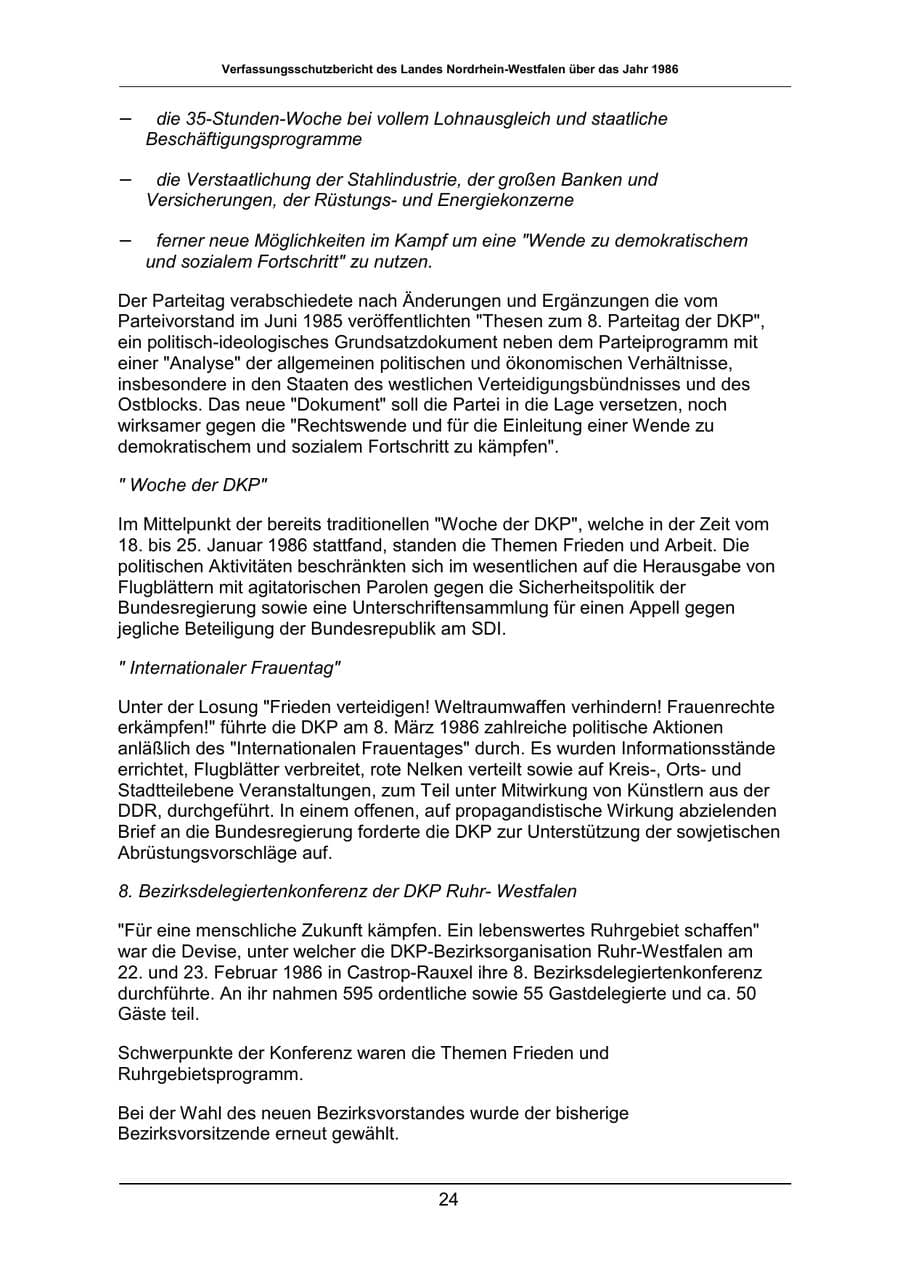 Seite 24 des Verfassungsschutzbericht 1986 Nordrhein-Westfalen