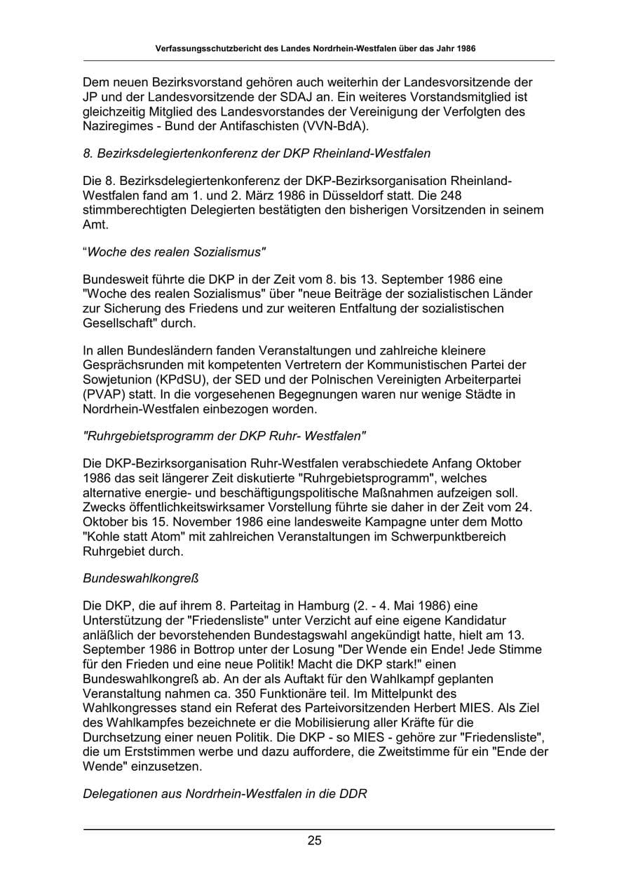 Seite 25 des Verfassungsschutzbericht 1986 Nordrhein-Westfalen