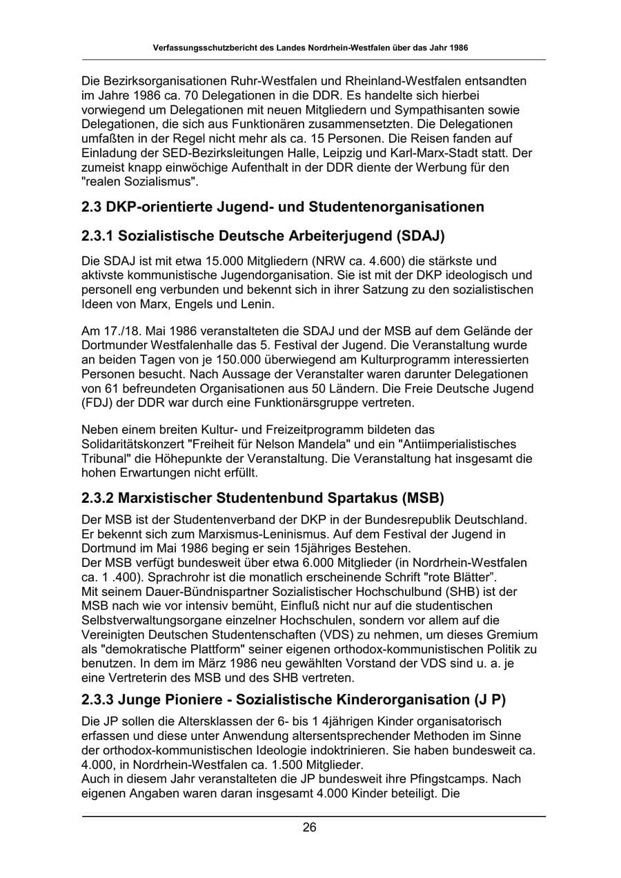 Seite 26 des Verfassungsschutzbericht 1986 Nordrhein-Westfalen