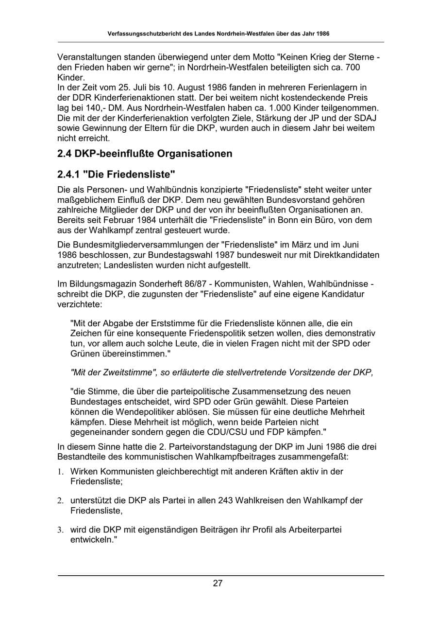 Seite 27 des Verfassungsschutzbericht 1986 Nordrhein-Westfalen