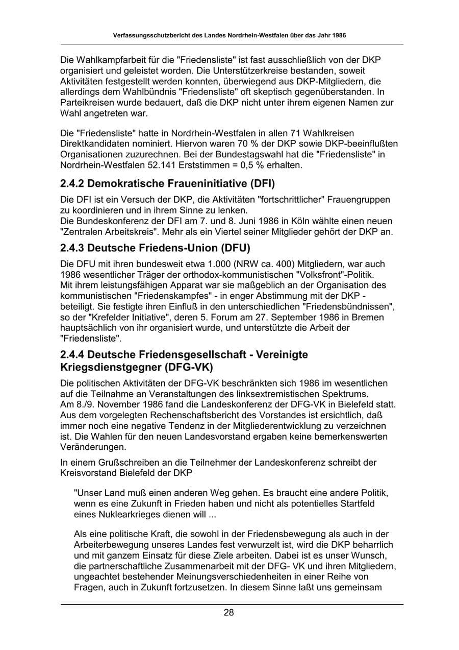 Seite 28 des Verfassungsschutzbericht 1986 Nordrhein-Westfalen