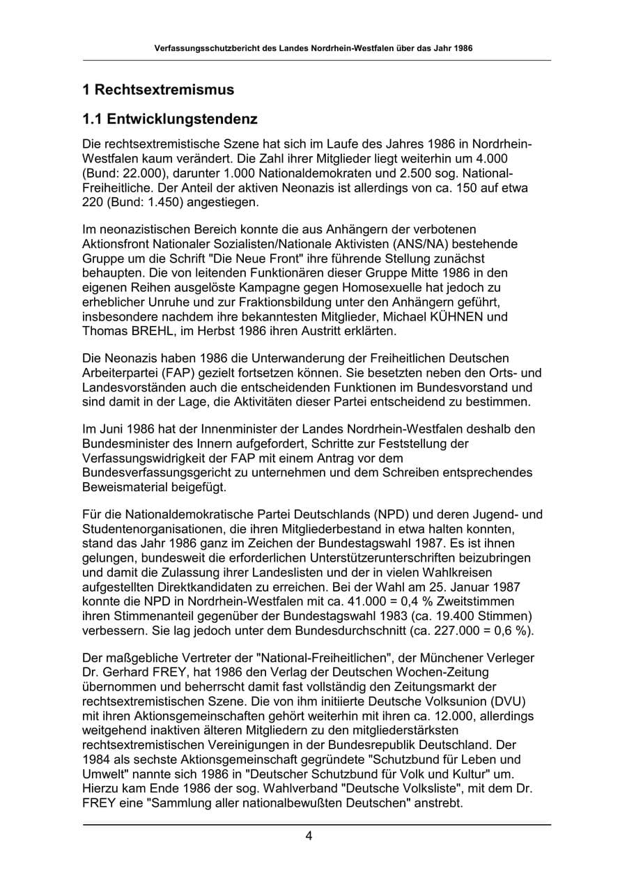 Seite 4 des Verfassungsschutzbericht 1986 Nordrhein-Westfalen