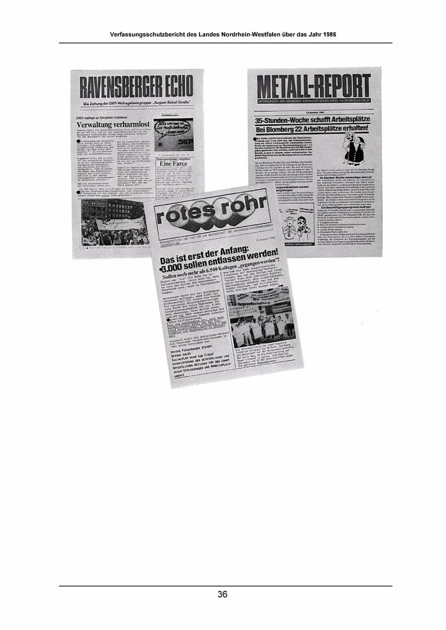 Seite 36 des Verfassungsschutzbericht 1986 Nordrhein-Westfalen