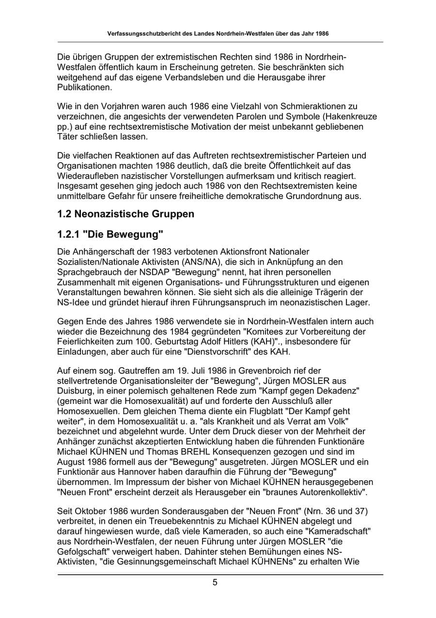 Seite 5 des Verfassungsschutzbericht 1986 Nordrhein-Westfalen