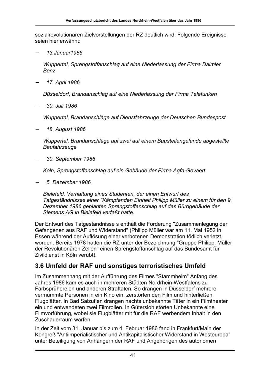 Seite 41 des Verfassungsschutzbericht 1986 Nordrhein-Westfalen