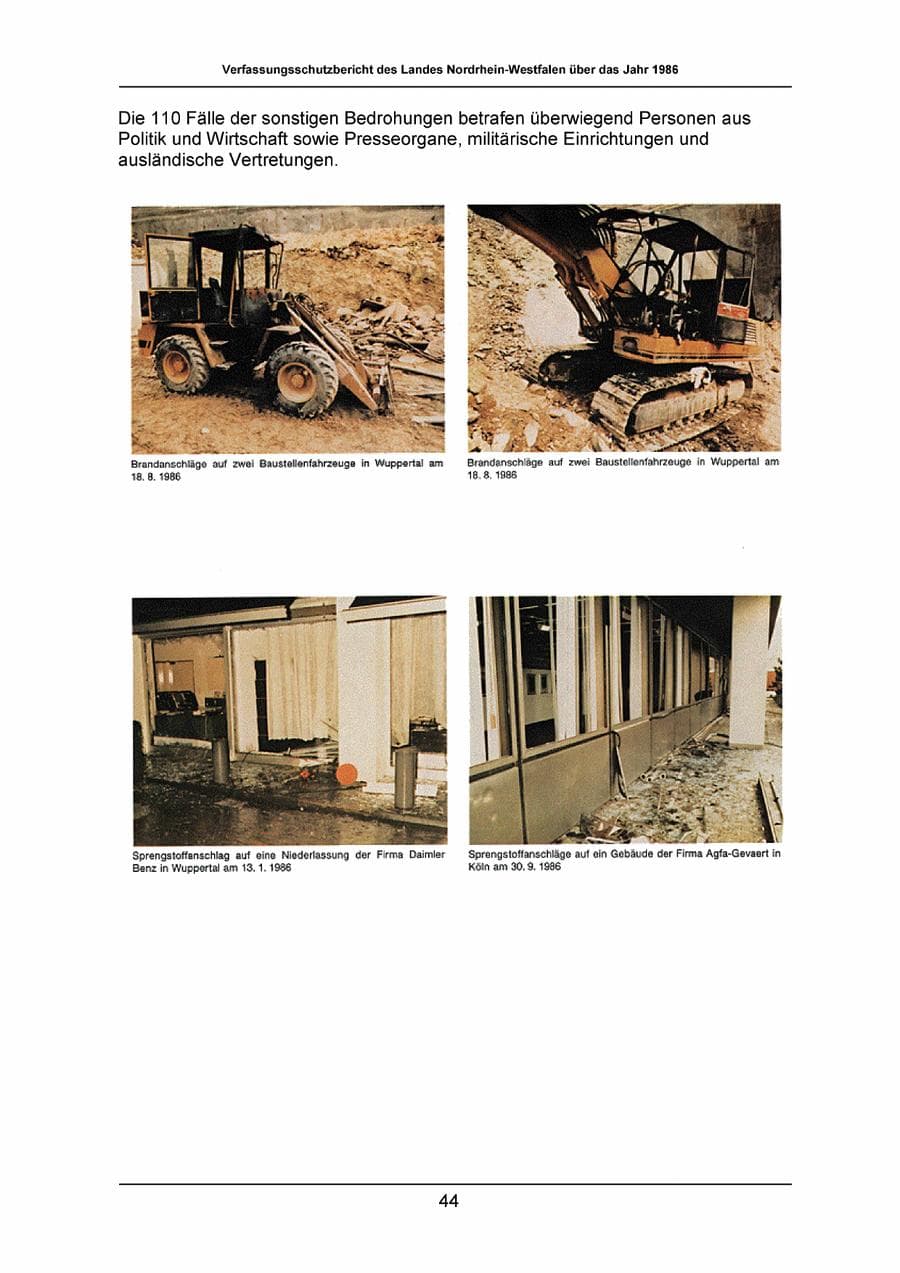 Seite 44 des Verfassungsschutzbericht 1986 Nordrhein-Westfalen