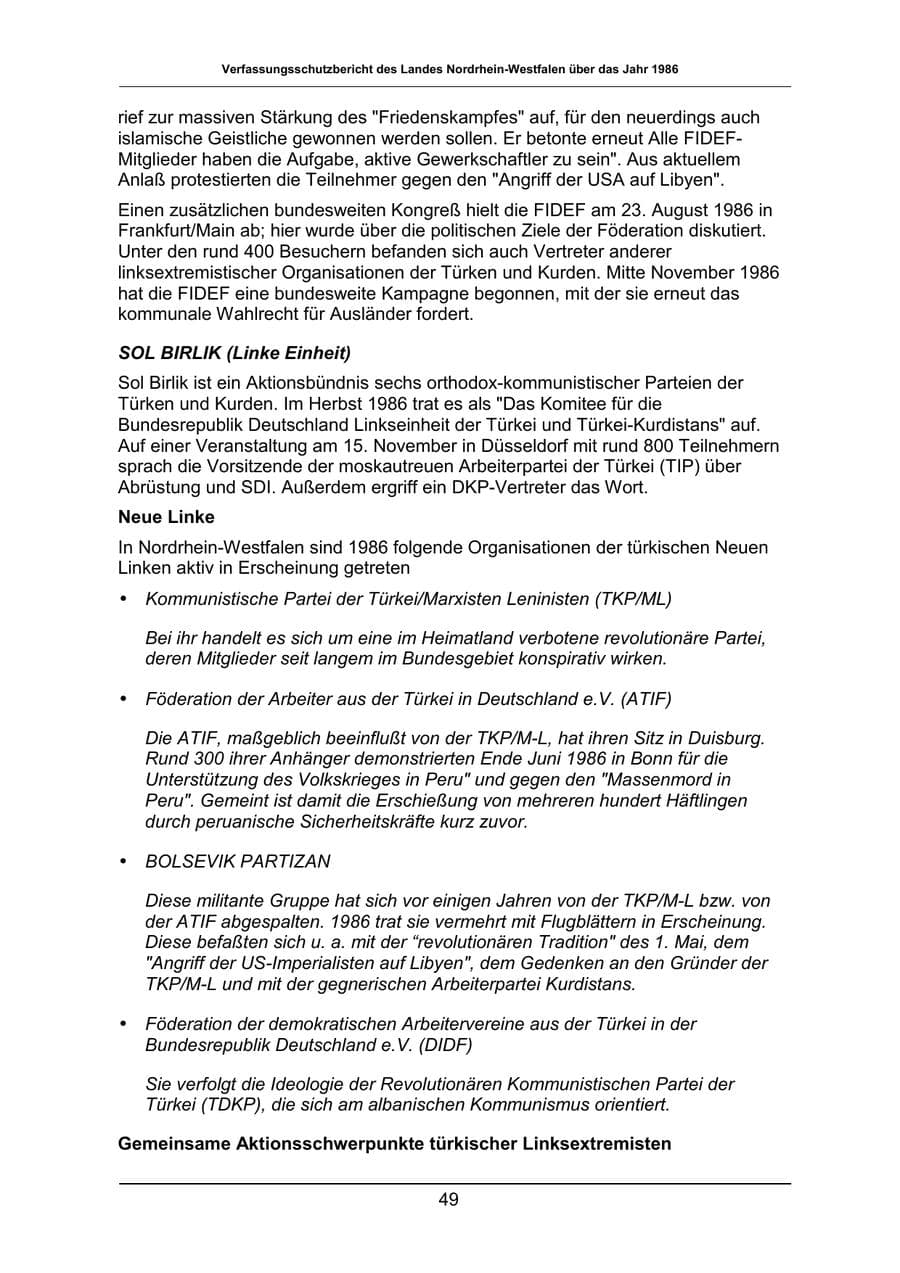 Seite 49 des Verfassungsschutzbericht 1986 Nordrhein-Westfalen