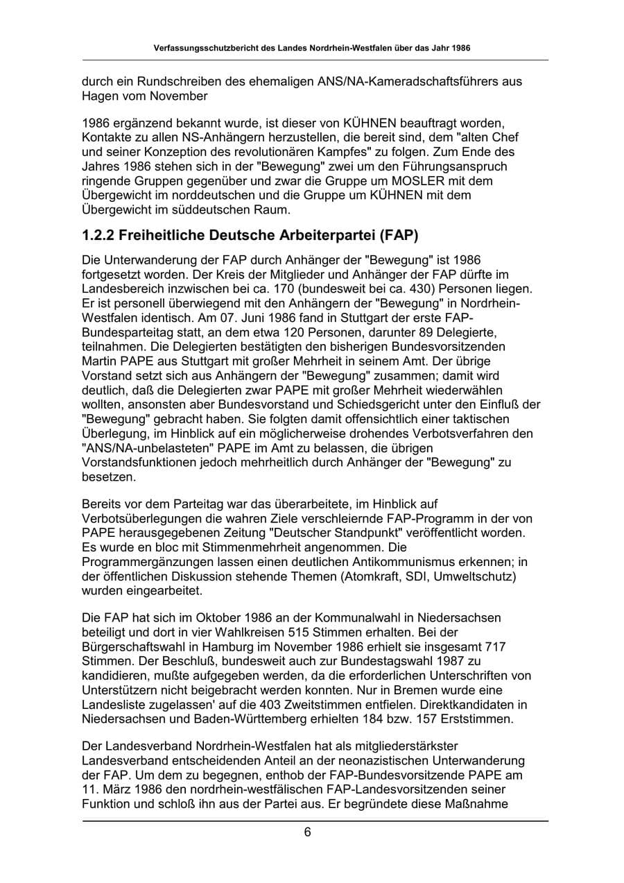 Seite 6 des Verfassungsschutzbericht 1986 Nordrhein-Westfalen