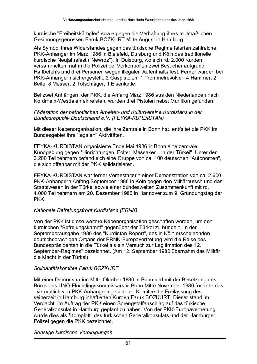 Seite 51 des Verfassungsschutzbericht 1986 Nordrhein-Westfalen