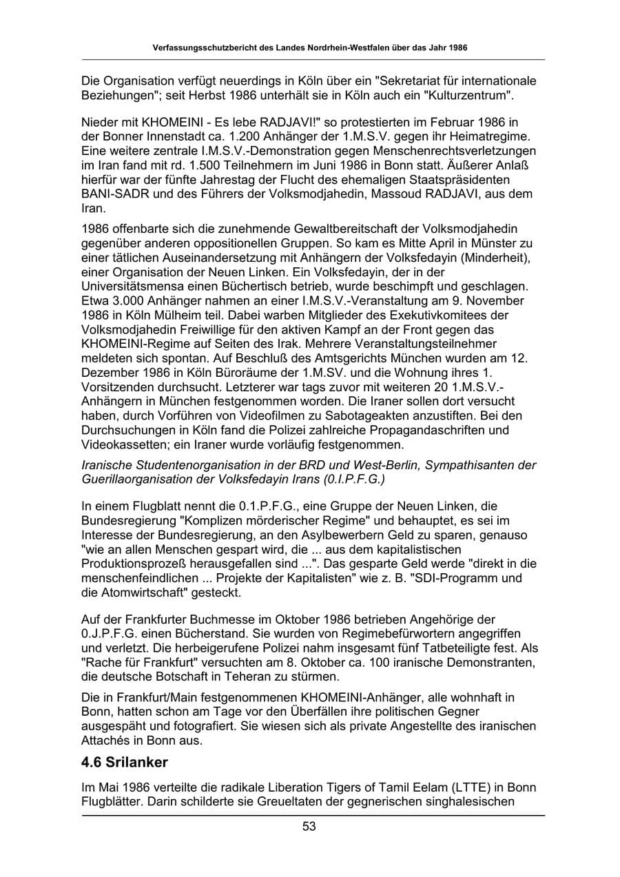 Seite 53 des Verfassungsschutzbericht 1986 Nordrhein-Westfalen