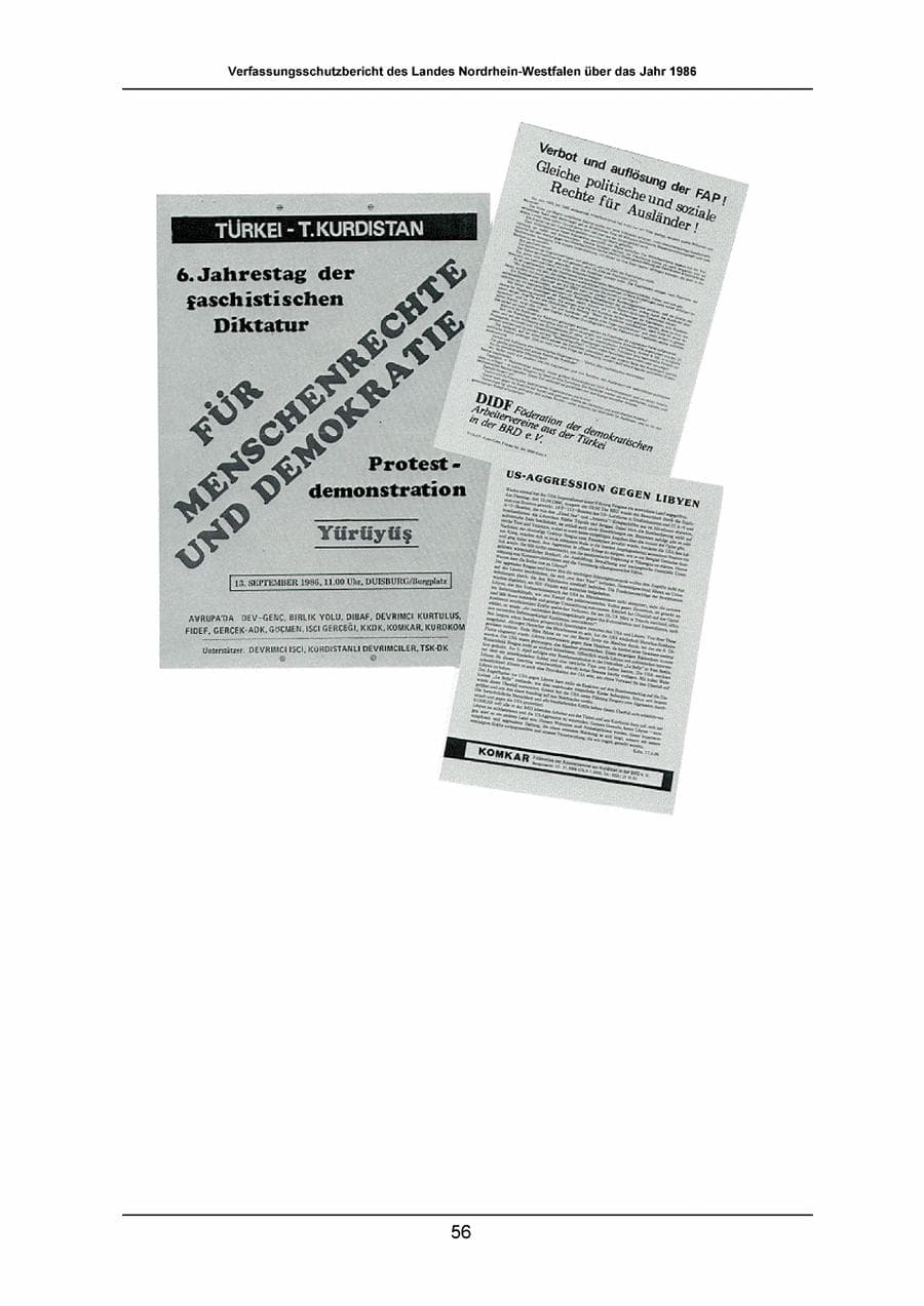 Seite 56 des Verfassungsschutzbericht 1986 Nordrhein-Westfalen