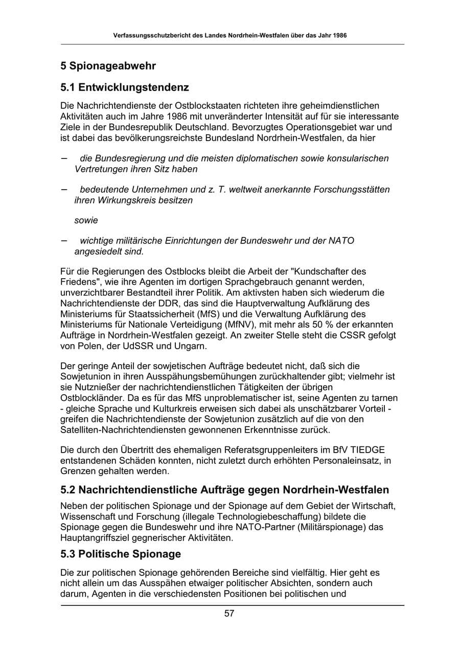 Seite 57 des Verfassungsschutzbericht 1986 Nordrhein-Westfalen